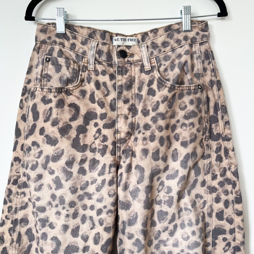 Free People We The Free Good Luck Printed Barrel Jeans Brown Sugar 27 Leopard - Picture 6 of 16